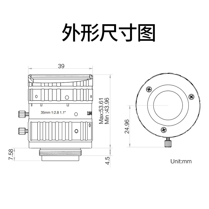 海康カメラレンズMVL-KF3528M-12MP工業CCDレンズ1.1 "1200万35mm焦点距離|undefined