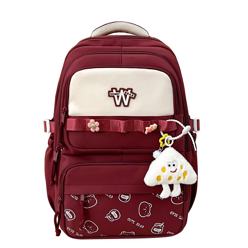 Nueva mochila de hombro simple letras negras con lindos colgantes mochila de carga mochila de gran capacidad