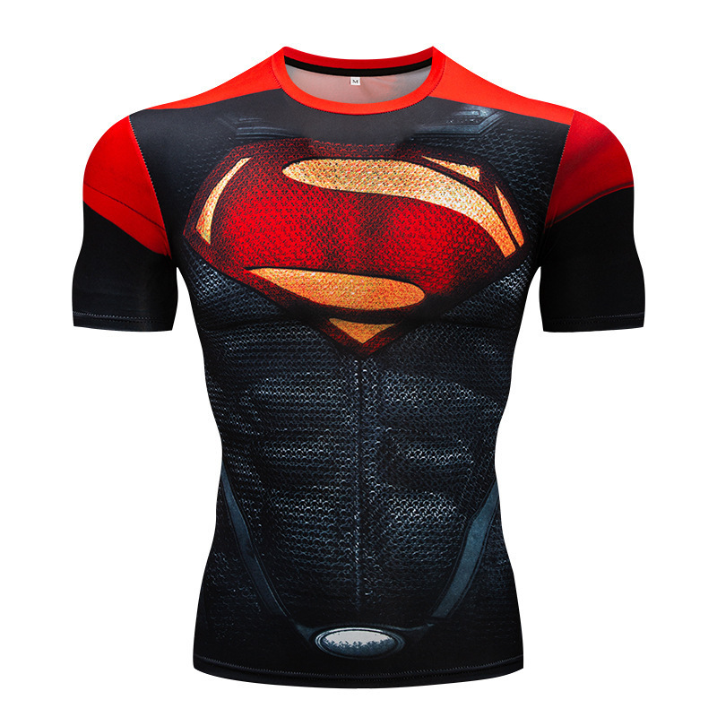 ヨーロッパとアメリカのアベンジャーズ 3D Tシャツスポーツタイツメンズ吸汗性フィットネスバスケットボールユニフォームメンズ半袖弾性|undefined