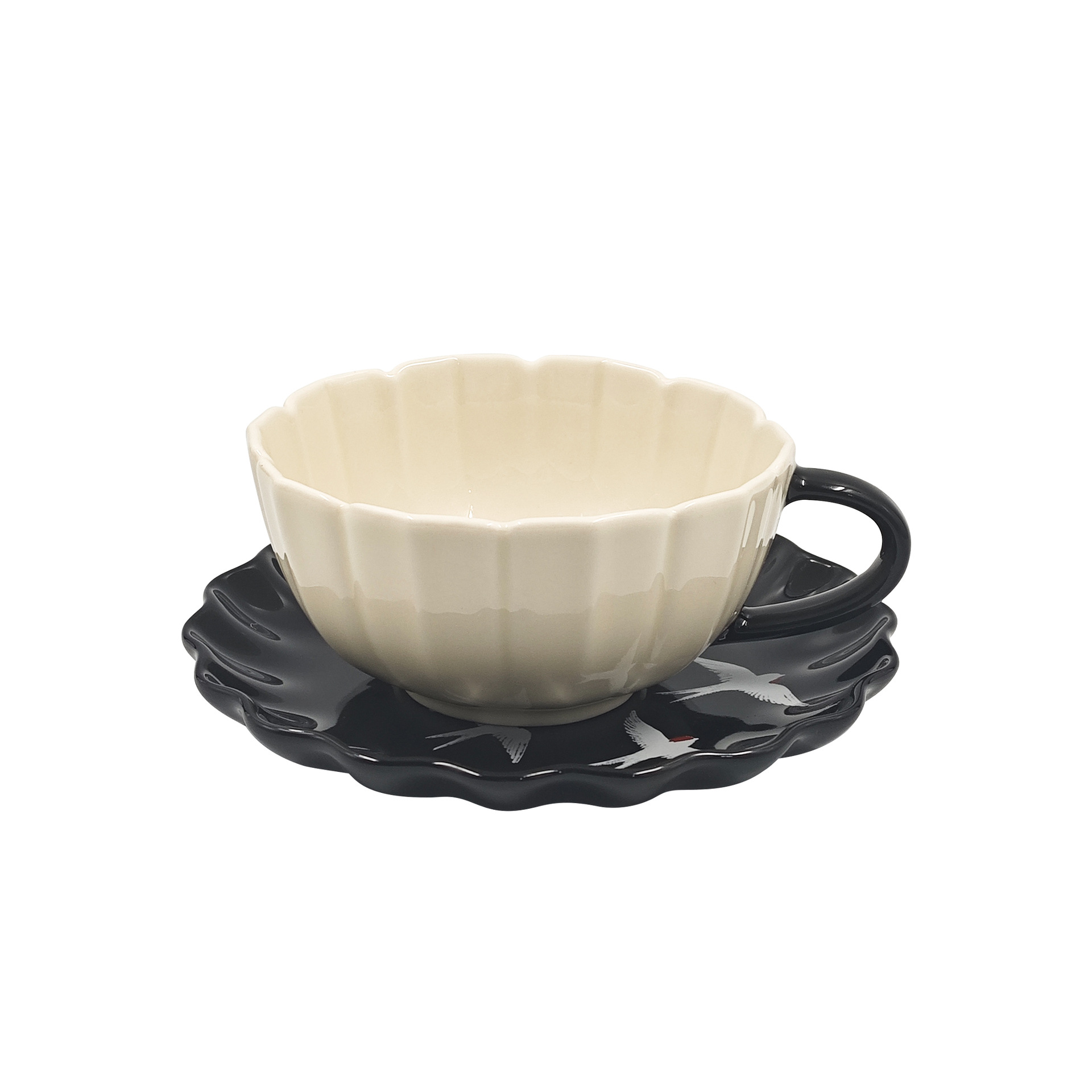 estilo japonés estilo de alto valor de la cara cubiertos retro relieve pintado a mano golondrina plato de cerámica plato oval de desayuno taza de café plato de aperitivo