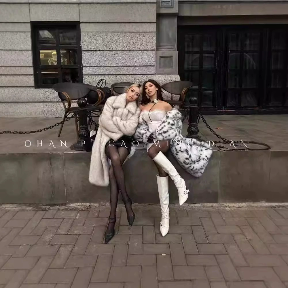 Женская экологически чистая меховая одежда LEDIM WANG с животным узором, зима 2024, новая теплая и высококачественная меховая верхняя одежда средней длины