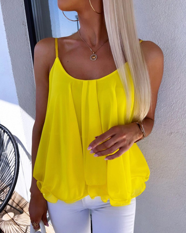 AliExpress 2025 夏の新ヨーロッパとアメリカのクロスボーダーカジュアルファッションスリングルーズ女性のシフォン小さなベストトップ|undefined