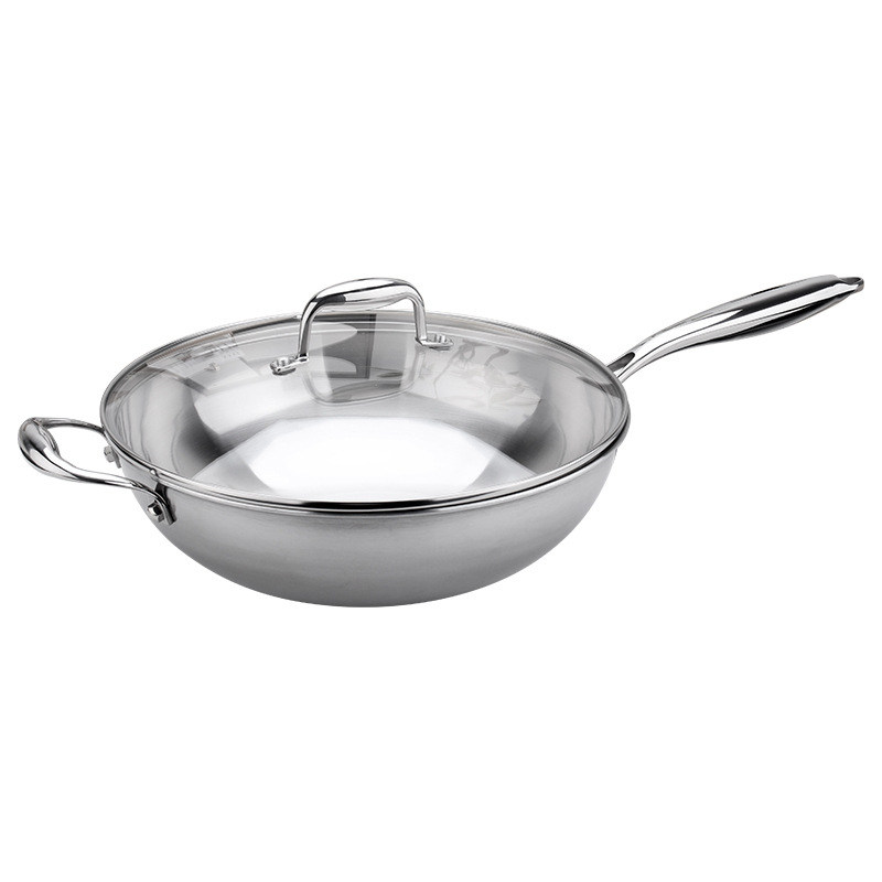 [Contador] COOKONE18/10 wok de acero inoxidable 30cm para el hogar de cinco capas de acero sin recubrimiento wok antiadherente