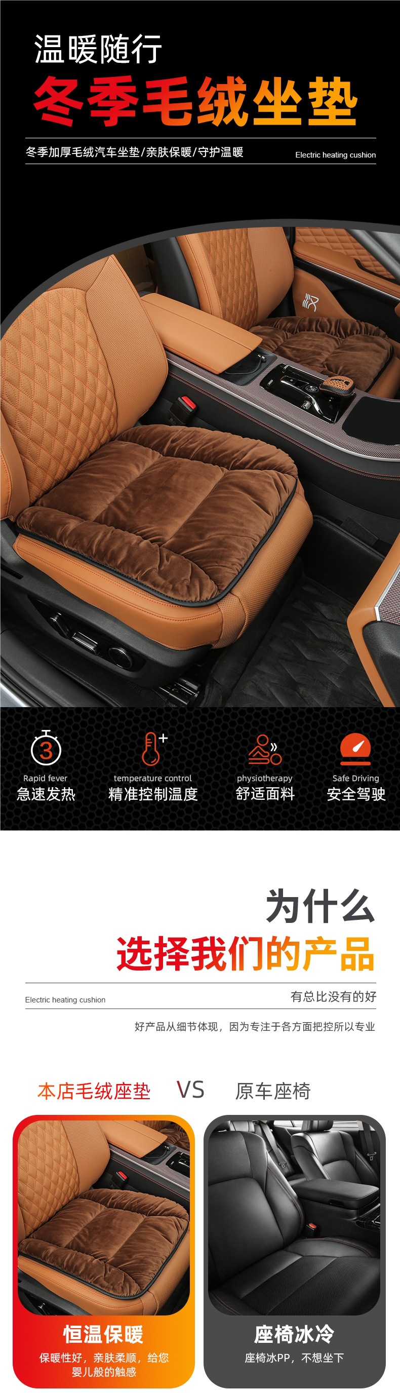 Car Seat Cushion Winter Fleece-Lined Car Seat Cushion Single Piece Short Plush Rear Thickeneded Warm Three-Piece Set Car Supplies