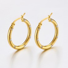 工厂直销不锈钢3.0线径圆形金色女式气质耳环饰品