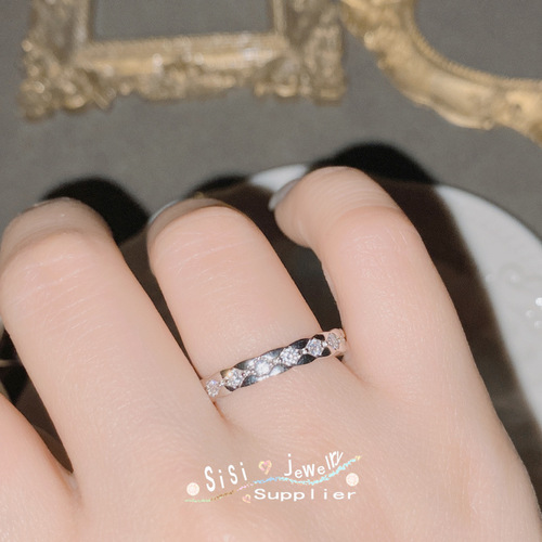 SIsi Japanese high-end small fragrance series ring plated 18k sweet and cool girl micro-set zirconium diamond niche full diamond ring