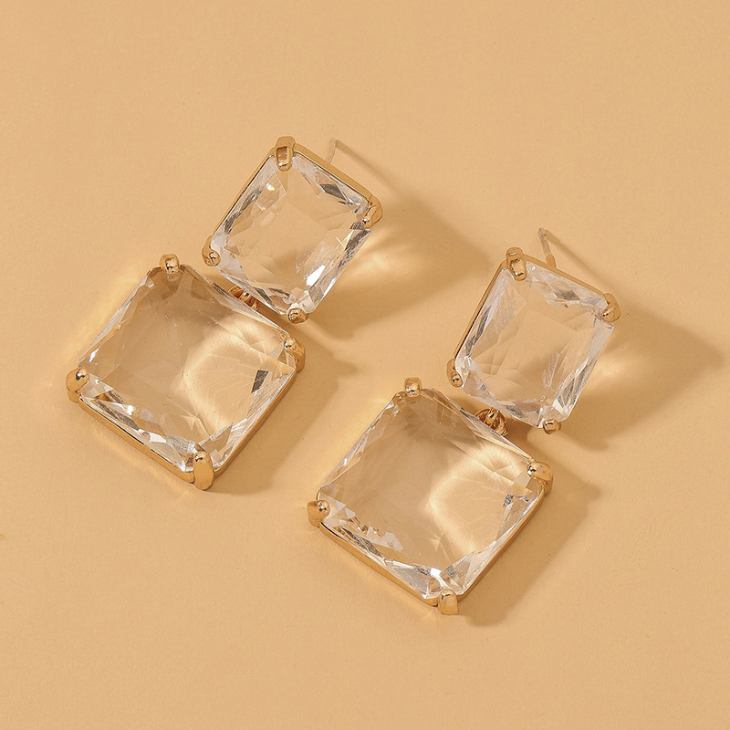 Transparent Square Crystal Earrings display picture 3