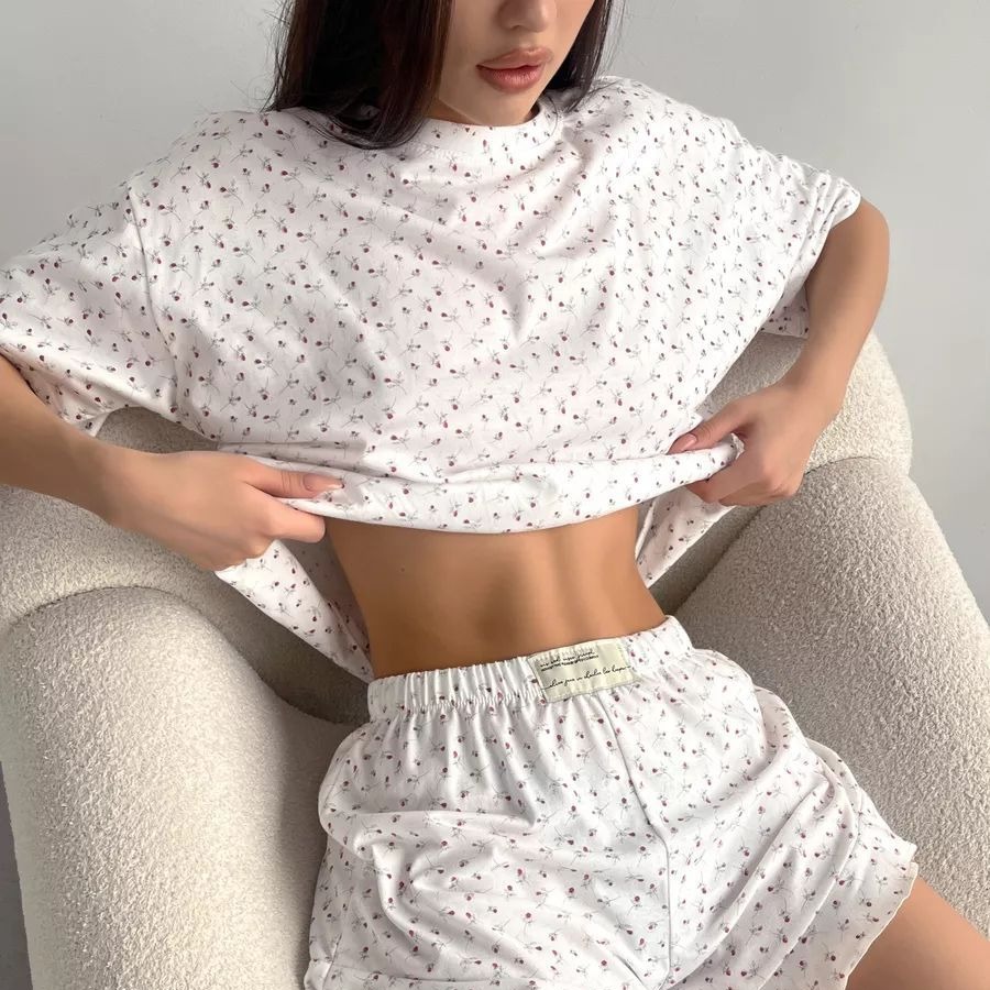 Cross-Border Hot-Selling Cotton Pajamas, Round Neck, Short-Sleeved Ruffled Shorts, European and American Sexy Casual Wearable Home Clothes for Women