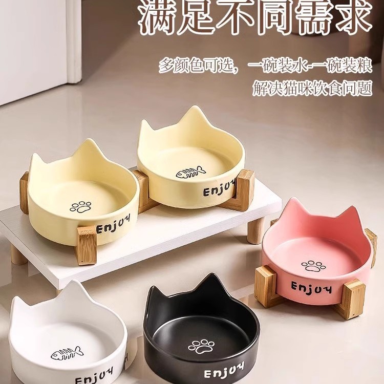 Tazón para gatos Tazón para perros de cerámica Tazón negro Tazón de arroz para gatos Tazón de comida para gatos Tazón para perros Tazón de comida para gatos dos en uno Tazón de agua para mascotas