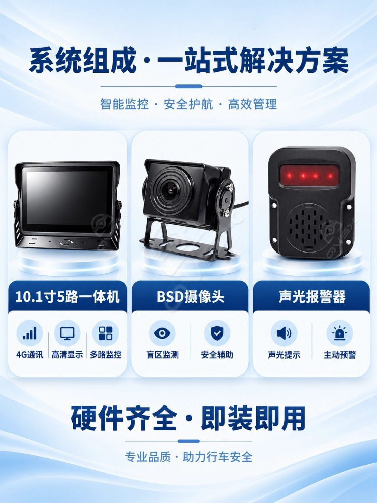 Truck 10.1-Inch 4g 5-Channel Monitoring All-In-One Device with Driving Recorder, Beidou Positioning, Waterproof Blind Spot Monitoring Display