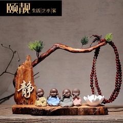 Novice monk classical antique rack home decoration ornaments Chinese handicrafts housewarming bookshelf desktop tea cabinet decorative cabinet