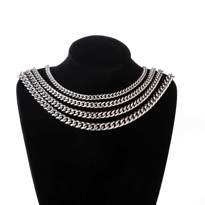 Stainless Steel Cuban Chain Necklace Six-sided Polished Link_voghion.com