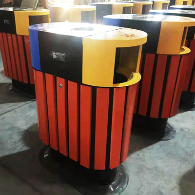 垃圾桶厂家玻璃钢材质镀锌钢木结合高强度景区分类垃圾桶|ru