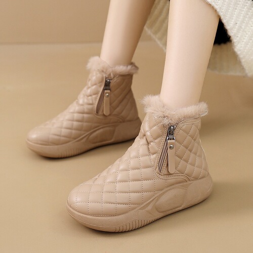 Leather Short Boots Winter Korean Style Fashion Women's Boots Fleece Soft Sole Snow Boots Warm Cotton Boots