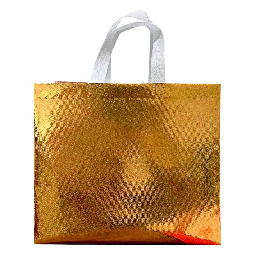 Покрытие нетканые мешки для рекламы Сумка для покупок Универсальный позолоченный мешок для упаковки подарков с логотипом