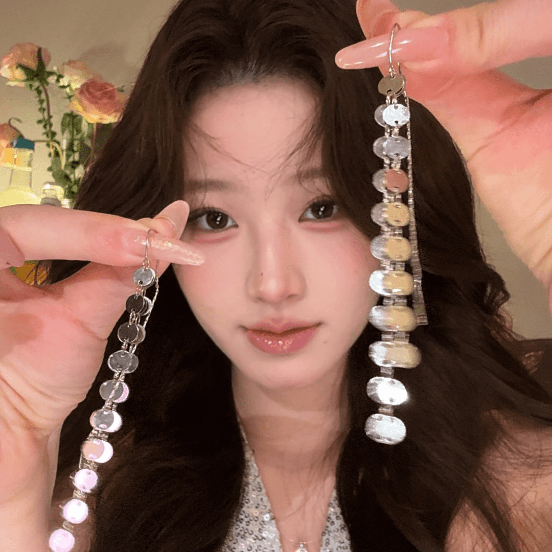 Atmospheric Sequin Long Tassel Earrings for Women, 2026 New Style, Slimming, Fashionable, Niche Design, Cool Earrings
