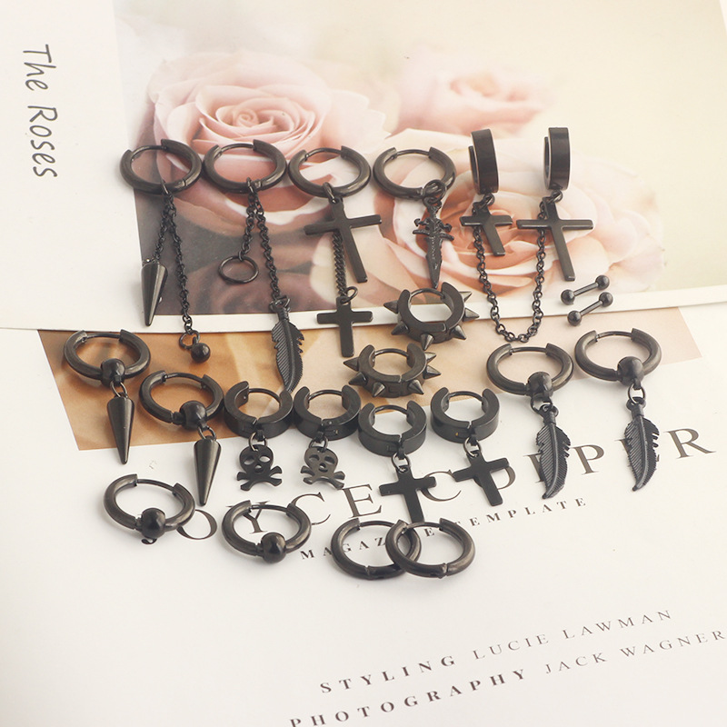 Fashion Titanium Steel Punk Earrings Stainless Steel Ear Jewelry Men Women Heart detail image 6