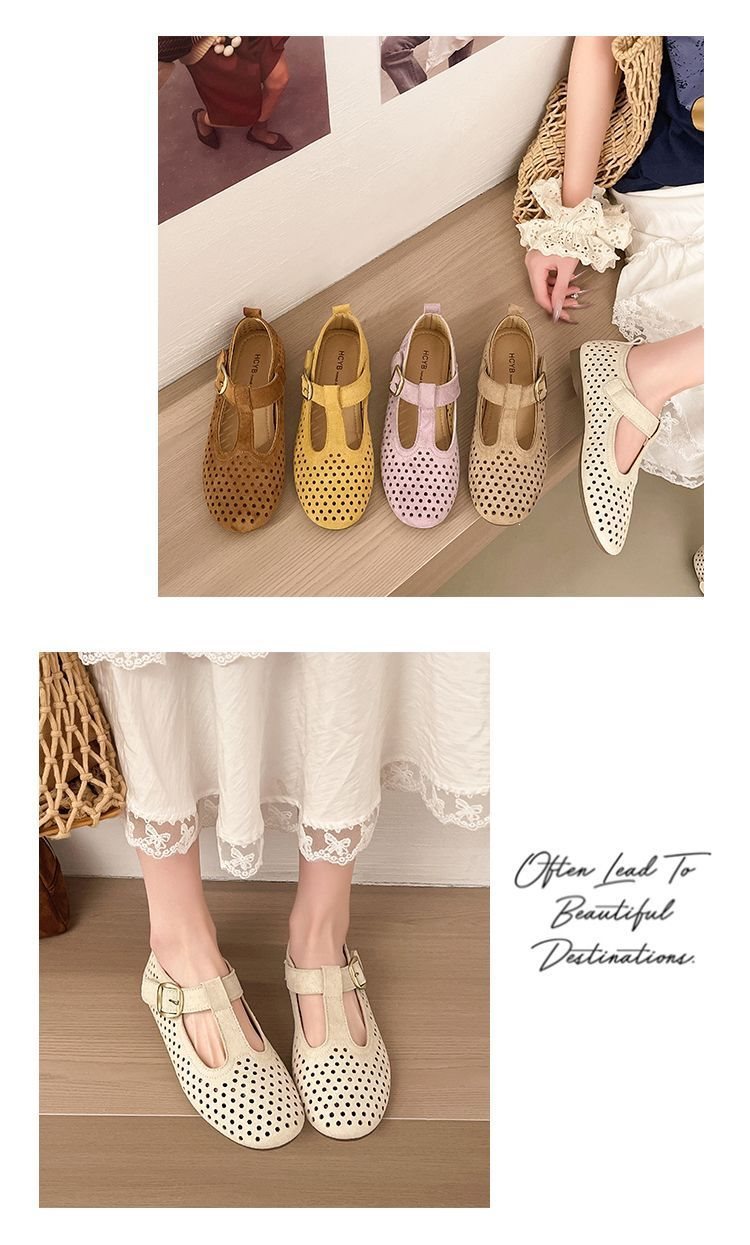 French-style Mary Jane For Women, 2026 Summer Collection, Round Toe, Shallow Cut, Hollowed-out, Breathable, Comfortable,_vogvips.com