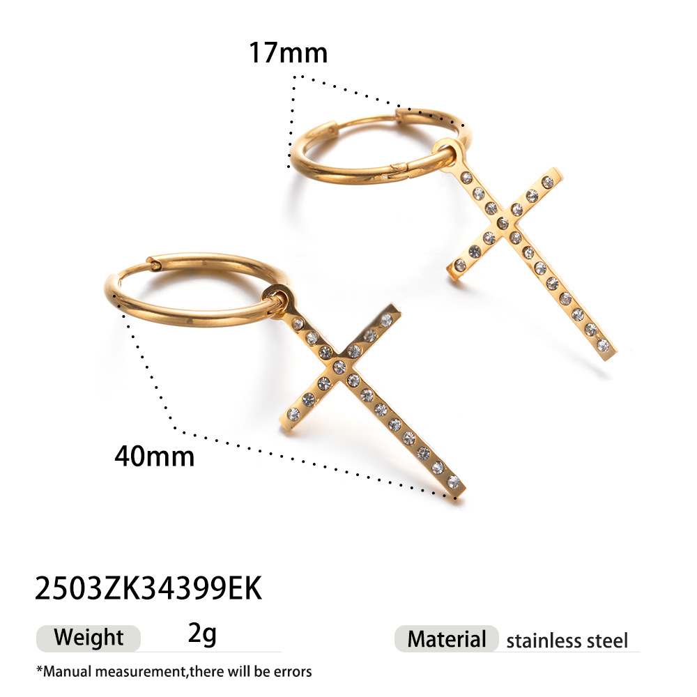 Pendientes de acero inoxidable europeo y americano de Tena Pendientes de cruz de circonio de lujo ligero de alta calidad Pendientes de acero de titanio Mujeres delicadas de nicho
