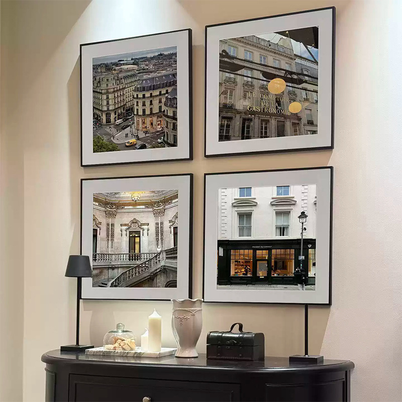 American minimalist urban vintage landscape decorative painting for dining room and study, European-style simple wall art, architectural photography painting