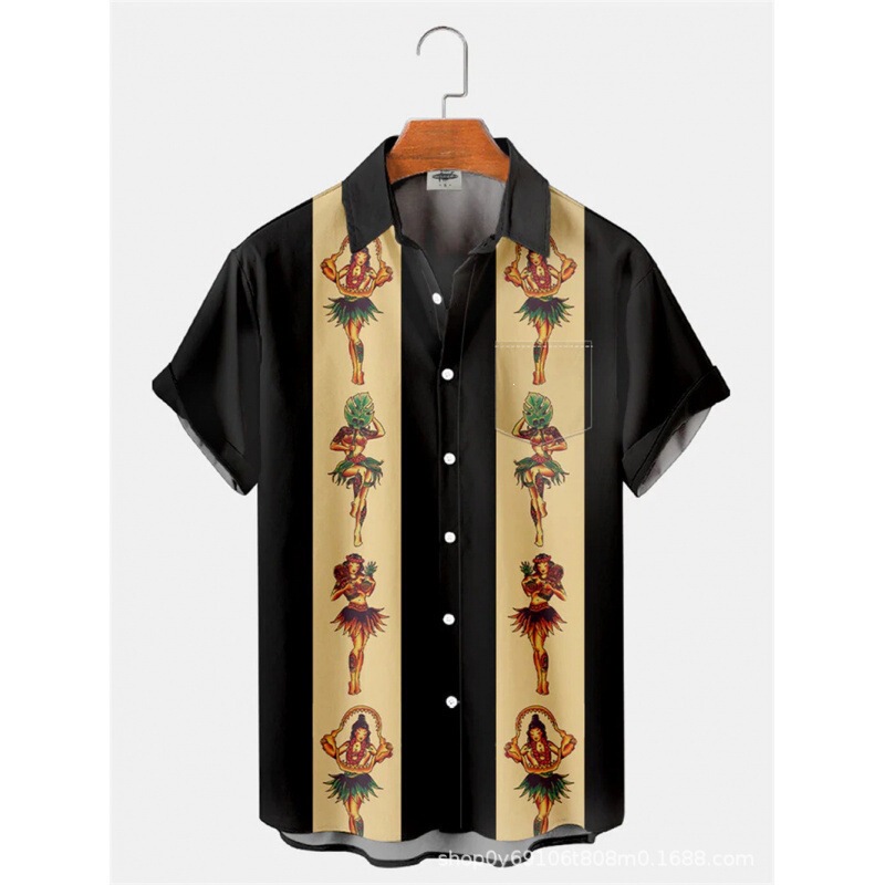Amazon Cross-Border Summer Short-Sleeved Retro Wrangler Holiday Element Digital Print Shirt for Young Men Amazon Cross-Border Summer Short-Sleeved Retro Wrangler Holiday Element Digital Print Shirt for Young Men