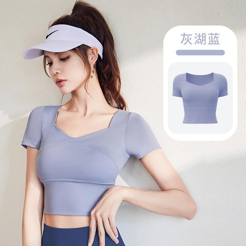 Trajes de yoga para mujeres de verano nuevo secado rápido manguito corto cojín de pecho para correr salto de cuerda ropa deportiva comercio al por mayor
