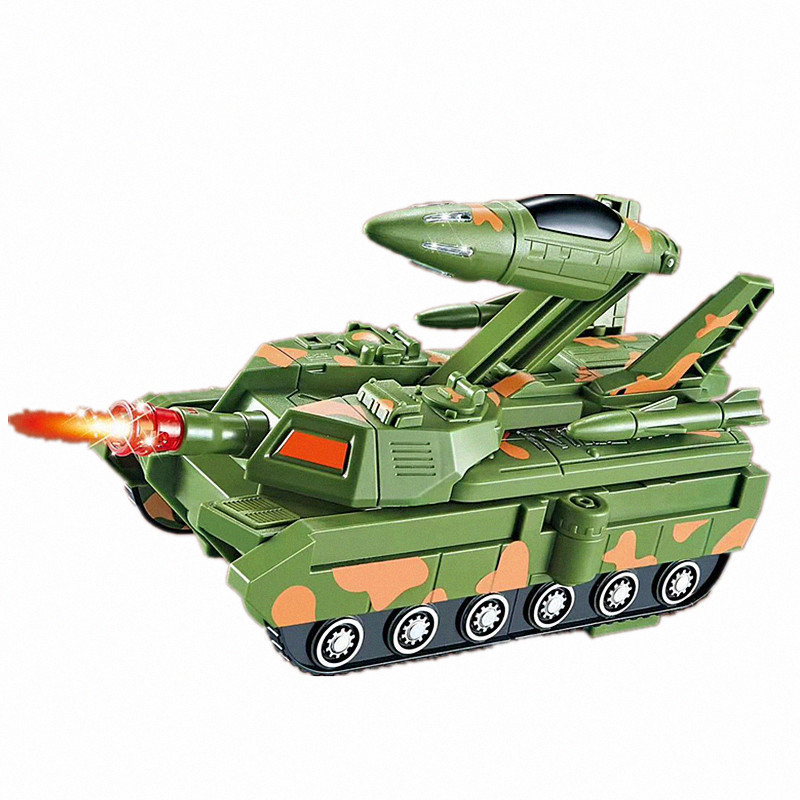 Transfronterizos acrobacias eléctricas deformación tanque avión sonido y luz universal coche niño coche juguete infantil al por mayor