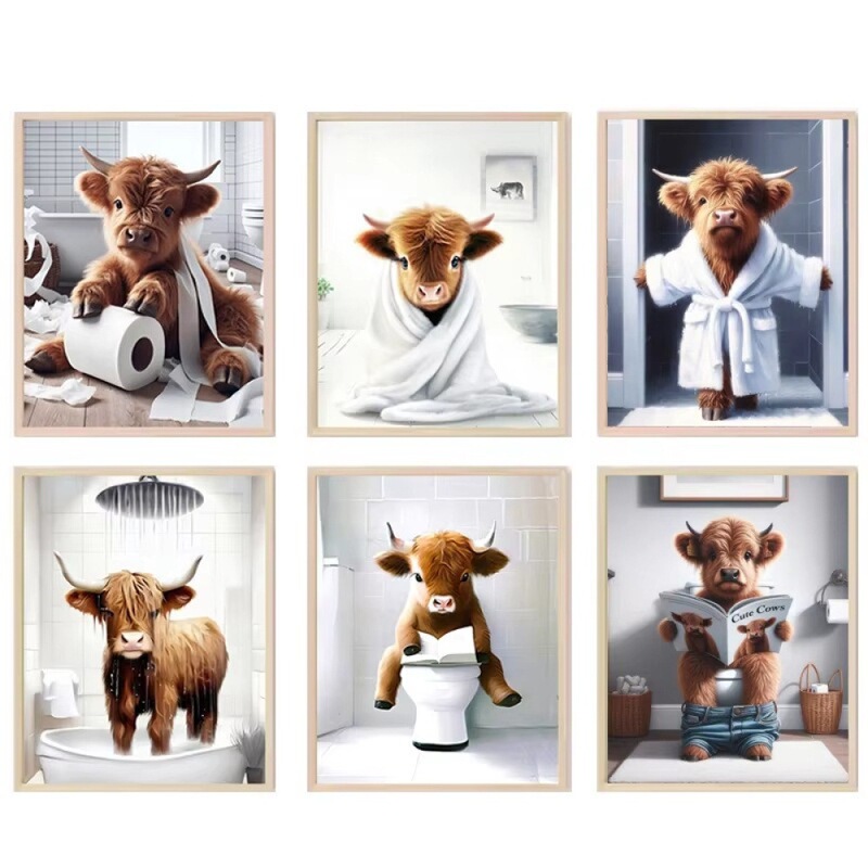 Modern Creative Bathroom Yak Bathtub Toilet Restroom Bathroom Canvas Decorative Painting Core Poster Frameless