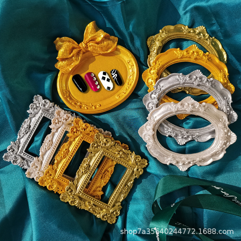 Golden Photo Frame Ins Nail Art Decoration European Style Internet Celebrity Props Photography Background Shooting Photo Props Handmade