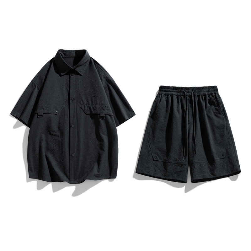 Camiseta deportiva de marca conjunta, camiseta casual, manga corta, pantalones cortos de verano de dos piezas, marca de moda, solapa suelta, hombre