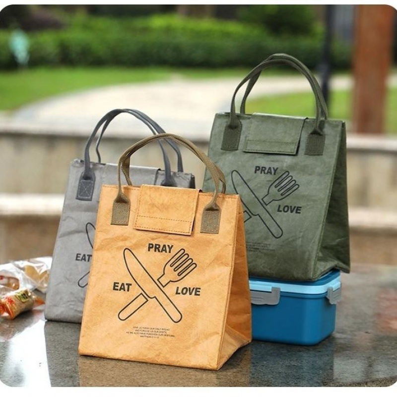 美式复古杜邦纸饭盒袋手提便当包防水保冷保温袋带饭琴萱