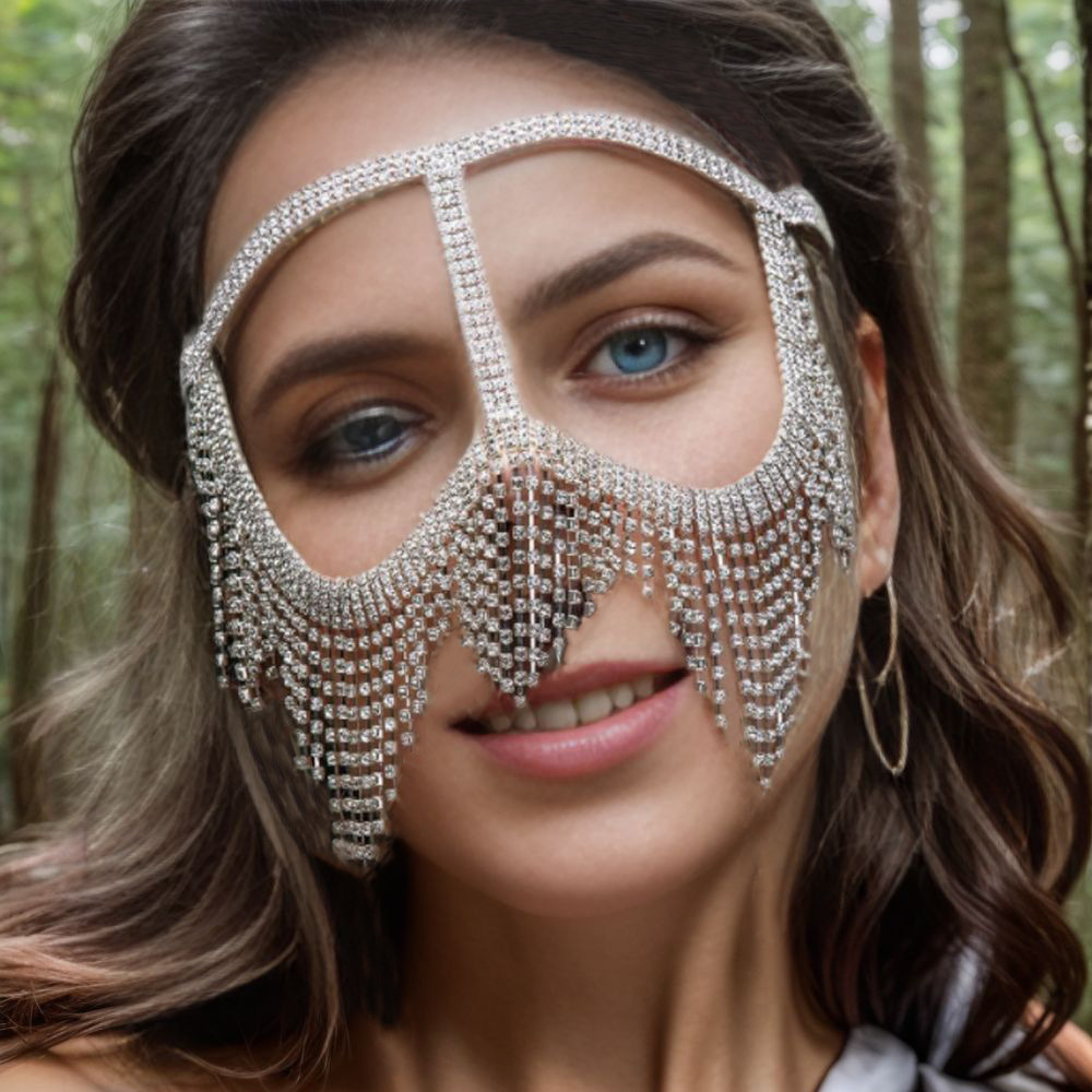 Tendencia transfronteriza rhinestone máscara de la personalidad europea y americana mascarada borla máscara accesorios máscara femenina