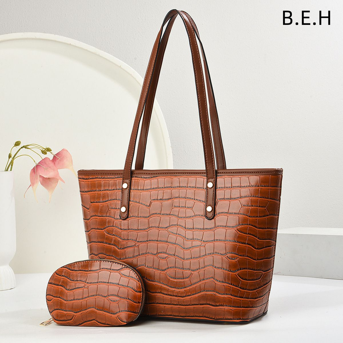 Bolso Tote Retro de Gran Capacidad para Mujer de PU con Cremallera para Uso Diario y Trabajo