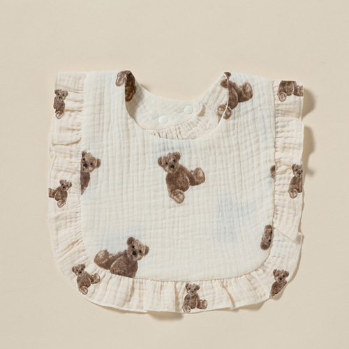 Newborn baby girl saliva napkin, pure cotton, infant and toddler bib, U-shaped lace, 4-layer snap bib, absorbs water and prevents dirt