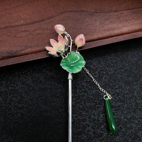 New Chinese style lotus lotus root tassel hairpin for women, ancient style, versatile oil hairpin, retro Hanfu cheongsam accessories, headdress