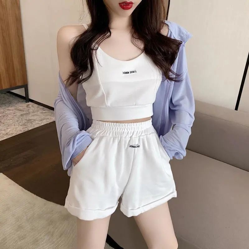 Summer 2022 New Chic Classy Elegant Suit Hooded Jacket + Camisole + Shorts Three-Piece Set for Women Summer 2022 New Chic Classy Elegant Suit Hooded Jacket + Camisole + Shorts Three-Piece Set for Women