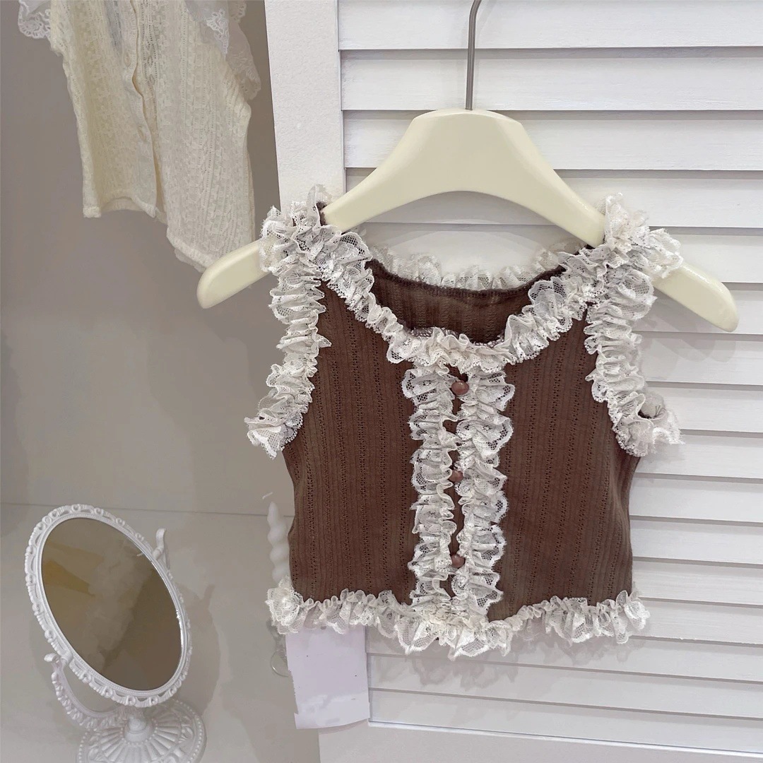 Limón salado siete niñas camisola de encaje nuevo verano niños estilo occidental tesoro femenino estilo princesa top coreano