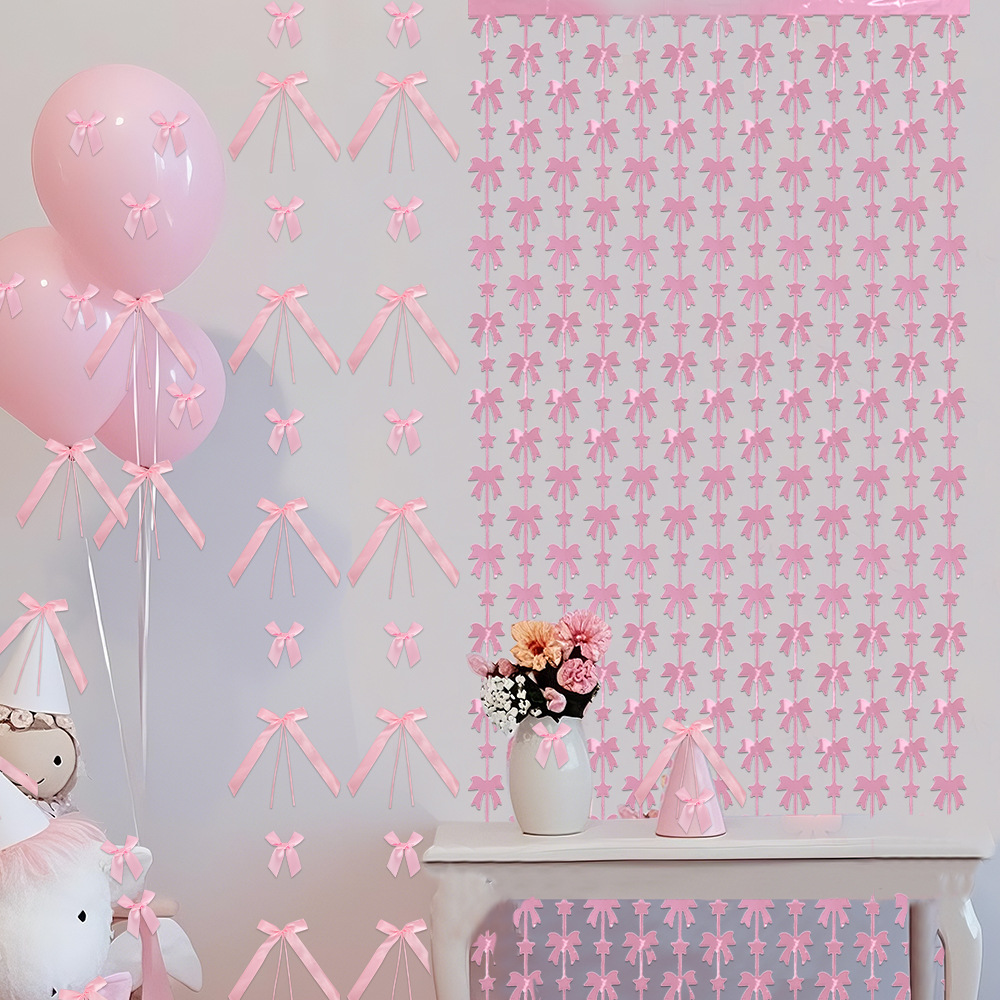Tema de lazo decoración de fiesta cortina de seda de lluvia colgante de accesorios de lazo de poliéster de bricolaje decoración de pared de fondo de cumpleaños