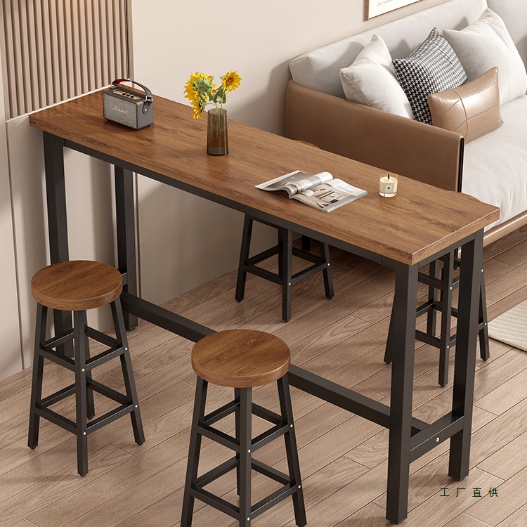 Bar Table Solid Wood Long Table Home Wall Narrow Table Bar Table Catering Milk Tea Shop Commercial High Table and Chairs