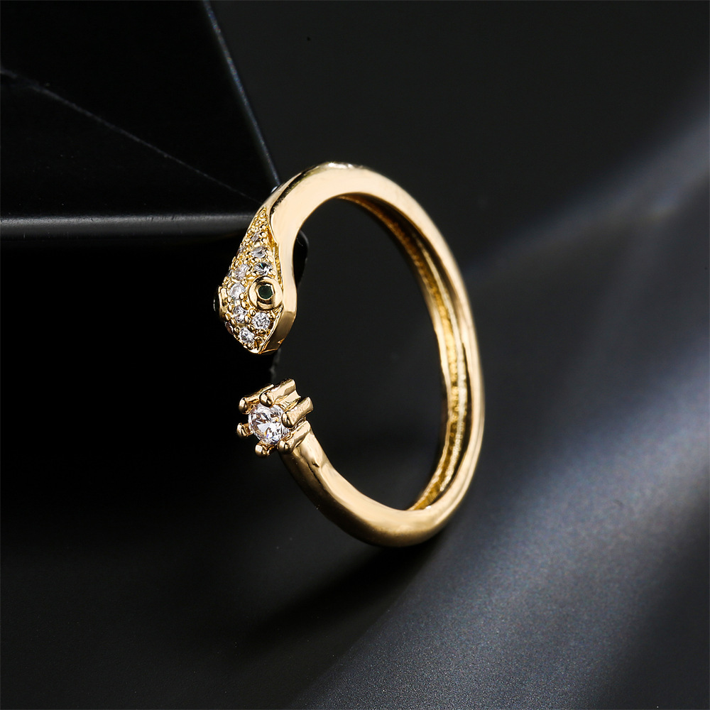 Fashion Geometric Copper Plated 18k Gold Zircon Snake Open Fine Ring Wholesale display picture 4