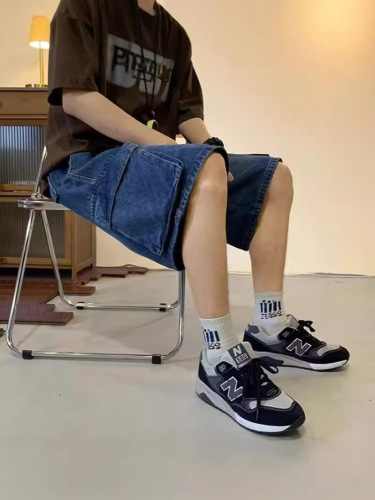 Men's Trendy Summer Thin American-Style Workwear Denim Shorts: Loose-Fit, Straight-Leg Mid-Length Casual Cropped Pants