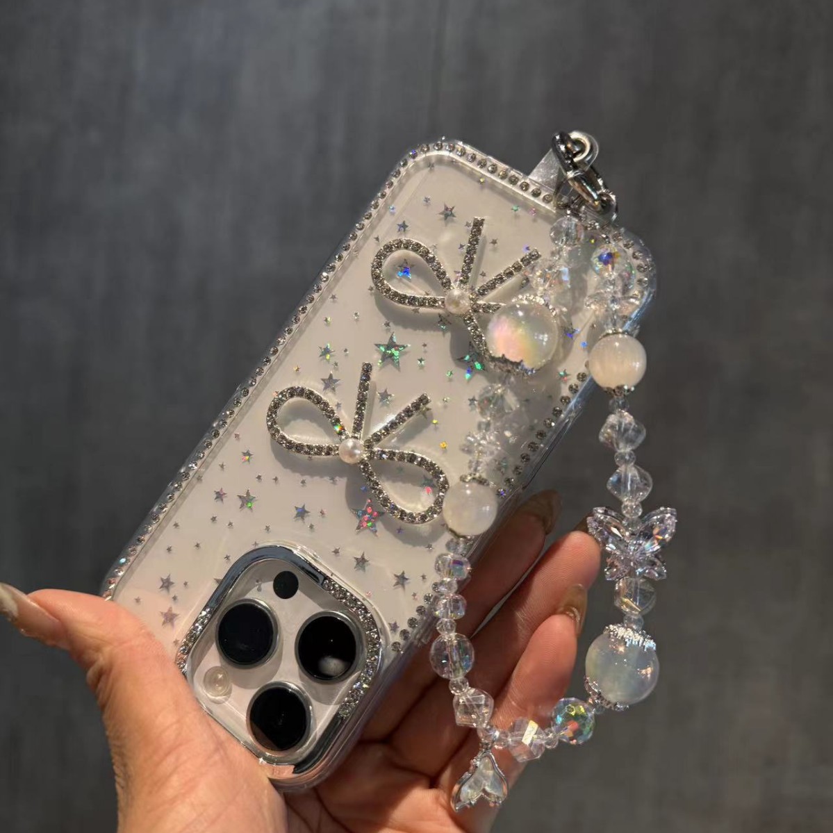 Protective Phone Case For IPhone 17 16 15 14 13 12 11 Pro Promax Plus Luxury Rhinestone Bow Phone Case Laser Star Case_voghion.com