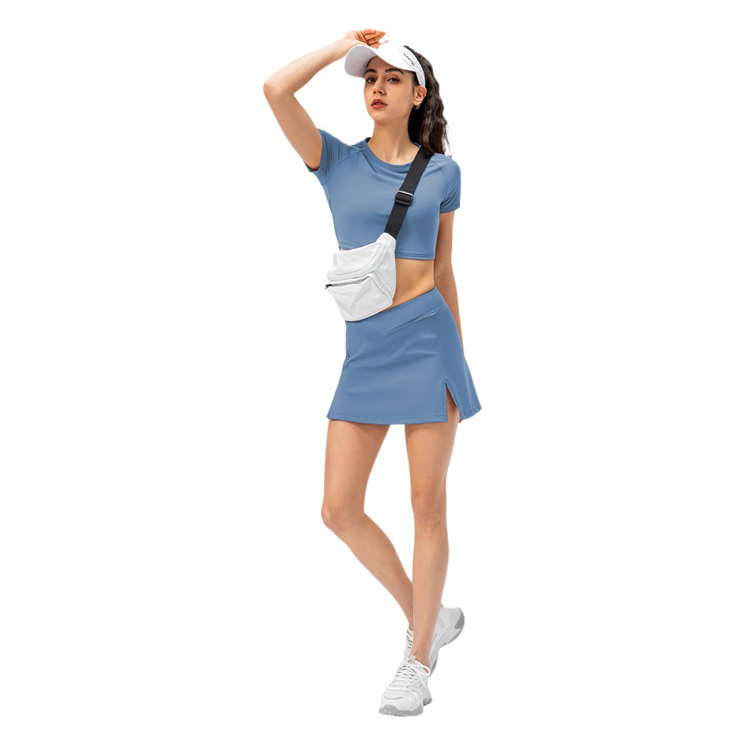 Spring and Summer Fitness Sports Short Skirt Fake Two-Piece Tennis Culottes Running Casual Anti-Exposure Slit Skirt 22437