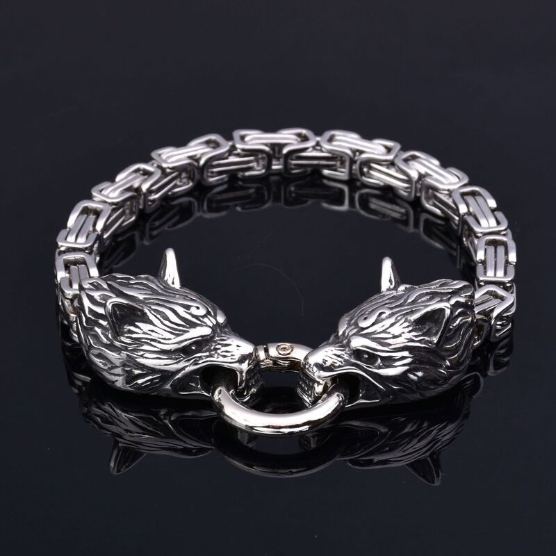 Men's domineering stainless steel Viking wolf bracelet bracelet Byzantine king chain bracelet for foreign trade e-commerce