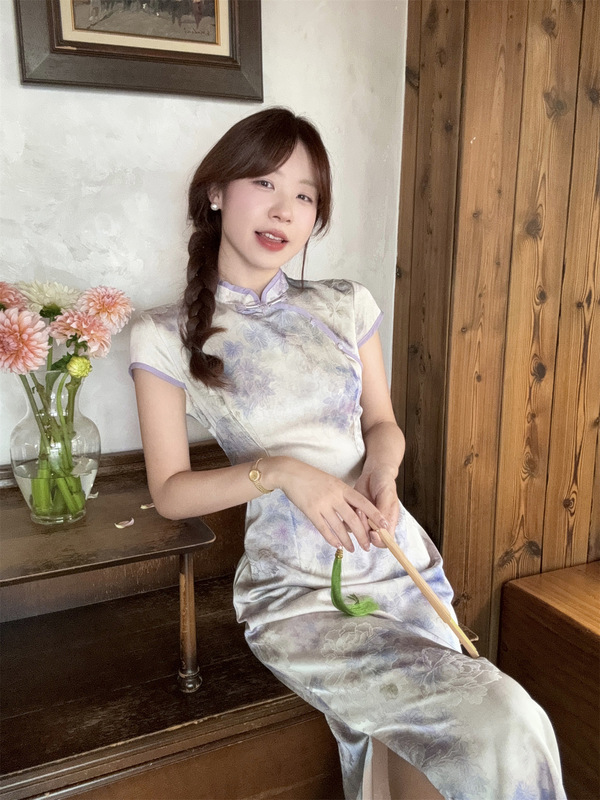 New Chinese Style Improved Cheongsam Dress for Women 2025 Summer New Design Jacquard Smudged Disc Button Mid-Length Skirt