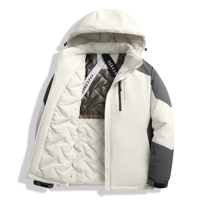 Plus Size Autumn Winter Men's Jacket Loose Outdoor Graphene Self-Heating Cotton Coat Couple Style Warm Color Matching Hooded Coat Plus Size Autumn Winter Men's Jacket Loose Outdoor Graphene Self-Heating Cotton Coat Couple Style Warm Color Matching Hooded Coat