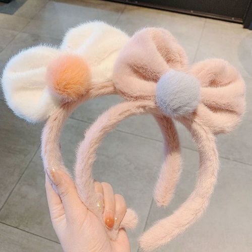 Japanese and Korean  New Autumn Rabbit Hair Faux Hair Band for Women, Face Washing Outing Versatile Non-Slip Hair Tie Headband with Flower Hair Accessory