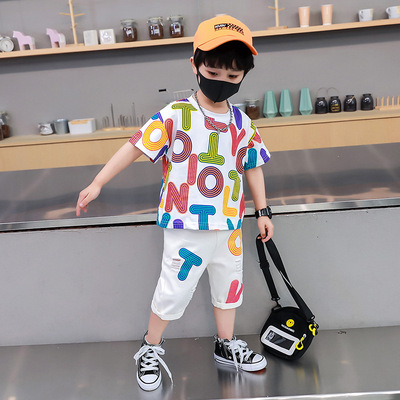 Boy Short sleeved leisure time letter suit 2022 new pattern handsome Children Western style clothes children summer Two piece set