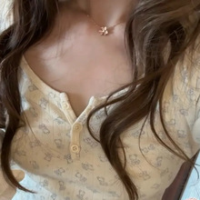 甜美新款小熊三粒扣长袖T恤女美拉德春秋冬打底修身显瘦上衣长袖