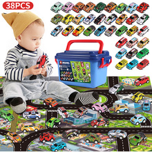 亚马逊跨境儿童迷你铁皮小汽车赛车收纳桶地图场景游戏垫玩具批发